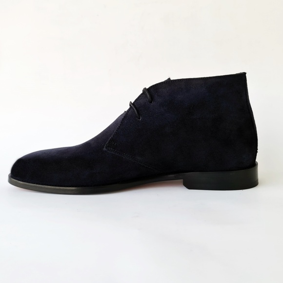 Suede Navy Blue Chukka Boots, Mens Lace-up Ankle Boots, Hand-Stitched Sole - Picture 4 of 5